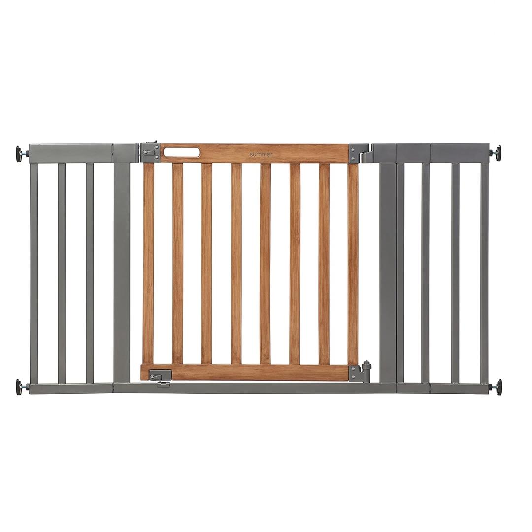 Summer Infant West End Extra Wide Safety Pet and Baby Gate, 36"-60" Wide, 30" Tall, Pressure or Hardware Mounted, Install Wall to Wall in Doorway, Auto Close Walk-Thru Door - Oak Wood and Metal (Oak & Slate)