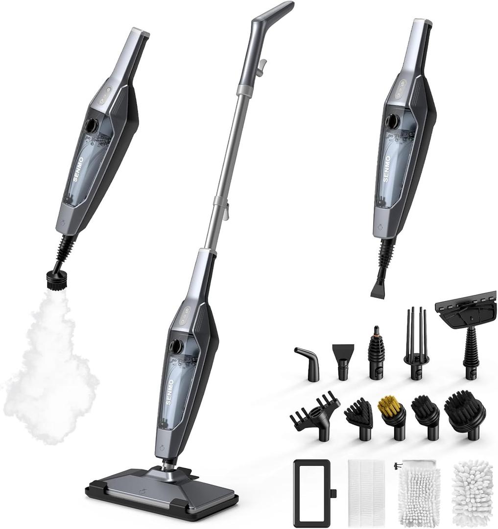SENMO Steam Mop, 14-in-1 Detachable Steam Cleaner for Home and Floor, 1300W 228F Deep Cleaning MultiPurpose Floor Steamer with 14 Attachments for Hardwood Floors, Tile, Grout, Furniture, Carpet, Wall (Black)