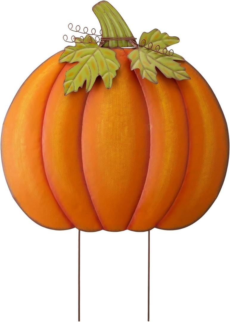 Glitzhome Fall Decorations Outdoor 37.5" Large Metal Pumpkin Decor Yard Stake or Hanging Sign for Home Outside Garden Lawn Porch Thanksgiving Decorating