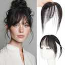 S-noilite Natural Black Bangs Hair Clip,Wispy Clip in Bangs Human Hair French Bangs Natural Curtain Fringe with Temples Hairpieces for Women Clip on Bangs Daily Wear