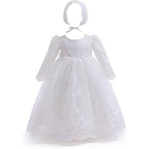 Baby Girl Christening Baptism Dress Long Blessing Gowns White Formal Wedding Dresses for Newborn (9-12 Months)