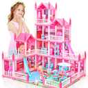 AmiDear Dollhouse with 4Story 11 Rooms, Dream Gift Princess Doll House Playset with Furniture Pool Slide, Pink Toddler Toy House for 3 4 5 6 7 8 9 10 Year Old Girls