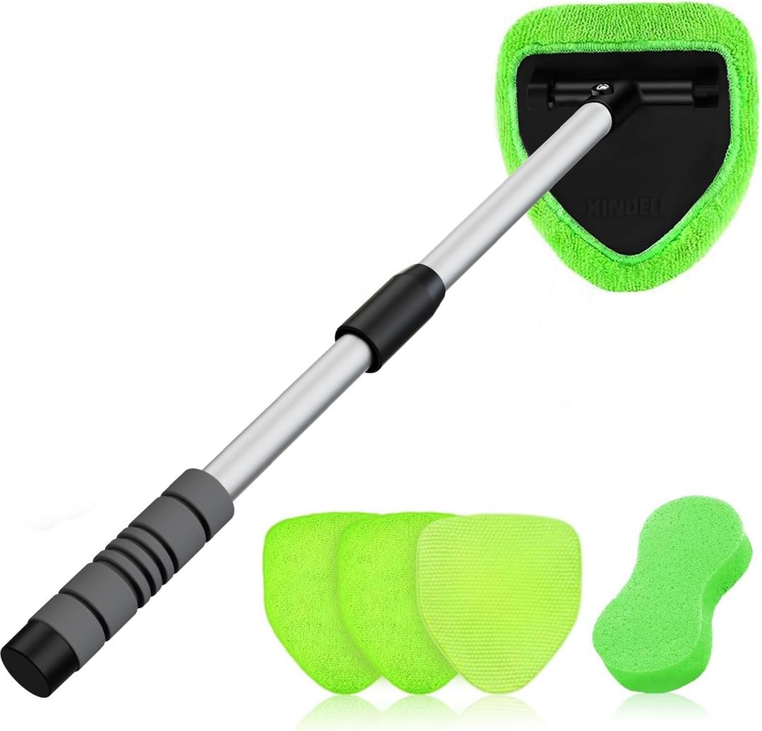 XINDELL 29-inch Windshield Cleaner Tool  Upgrade Large Head Car Interior&Exterior Window Cleaning Kit with Extendable Handle & 4 Microfiber Pads, Auto Wiper Brush for Car, Trucks, SUVs, RVs & Home