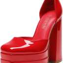 DREAM PAIRS Womens High Chunky Platform Closed Toe Block Heels Square Toe Ankle Strap Dress Wedding Party Pumps Shoes Aurelia (5, Red-pat)