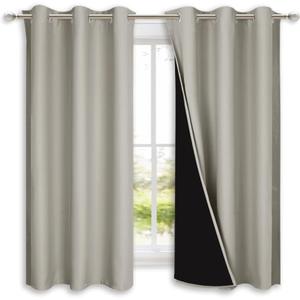 NICETOWN Natural 100% Blackout Lined Curtains, 2 Thick Layers Completely Blackout Window Treatment Panels Thermal Insulated Drapes for Kitchen (1 Pair, 42" Width x 63" Length Each Panel)