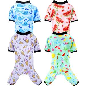 PET SHOW 4 Pack Small Dog Pajamas Watermelon Doggies Soft Stretchy PJs Whale Ice Cream Jumpsuit Puppy Cats Girl Boy Floral Onesies Outfits with Sleeve Pets Breathable Summer Dog Clothes Costume XS