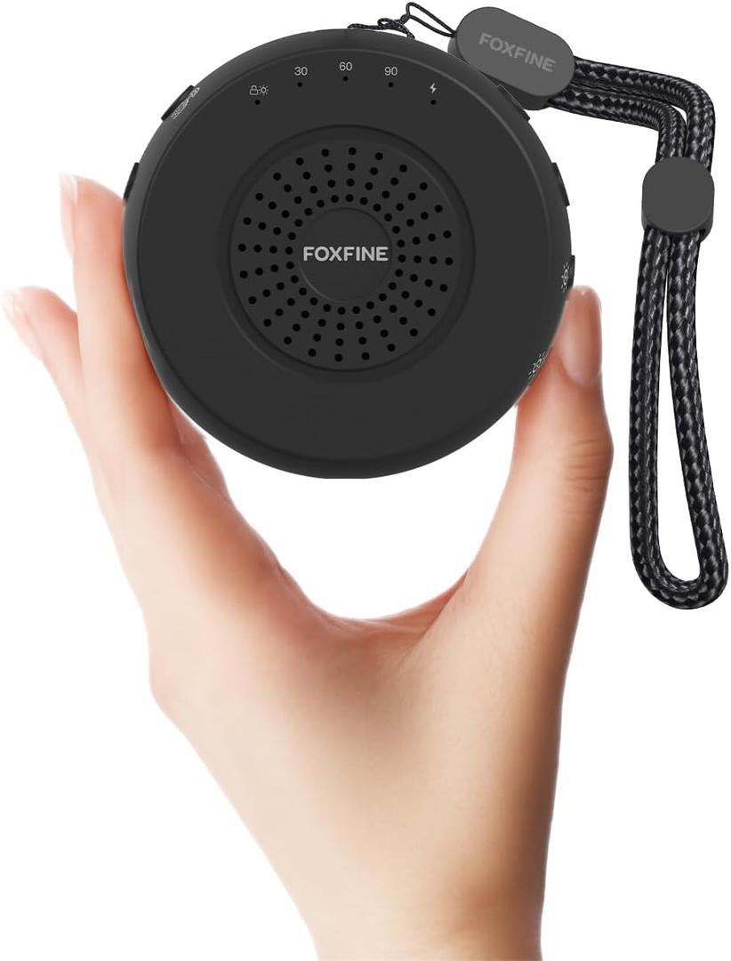 FOXFINE Portable Sound Machine, Travel White Noise Machine with 36 Soothing Sounds, Focus Light & Headphone Jack, Timer & Memory for Sleeping, Baby, Adults, Black (Mini)