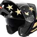 VCAN VX28 Full Face Modular Flip-Up Motorcycle Helmet DOT Approved, Coolmax Cheek Pad & OTG Ready (Medium, Matte Black Star Stripe Gold)