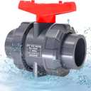 2" UPVC Full Flow Ball Valve Double True Union with Full Port Socket Slip Ball Valve Water Shut-Off Valve, EPDM o-Rings, And Reversible PTFE Seats for Swimming Pool, Irrigation (1, 2")