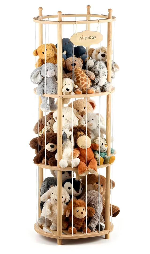Stuffed Animal Zoo Storage Extra Large Wooden Stuffed Animal Holder Soft Toy Organizer Nursery Zoo Cage Plush Stuffed Toy Cage Kids Playroom Bedroom Decor Display Corner Oval Shaped (Large-Sized Regular)