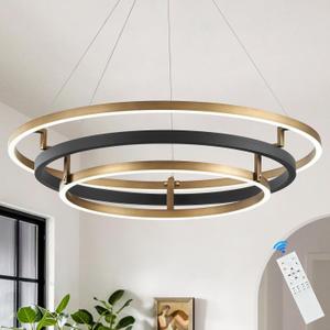 3 Ring LED Chandelier Black Gold Round Chandeliers Light Fixture 31in Dimmable Modern Circular Chandeliers Brass Gold Chandelier Light for Foyer Dining Room Bedroom Office Living Room Entryway