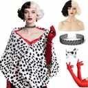 Cosrea Women Halloween Costume Black and White Spotted Dog Shawl Faux Stole for Adult