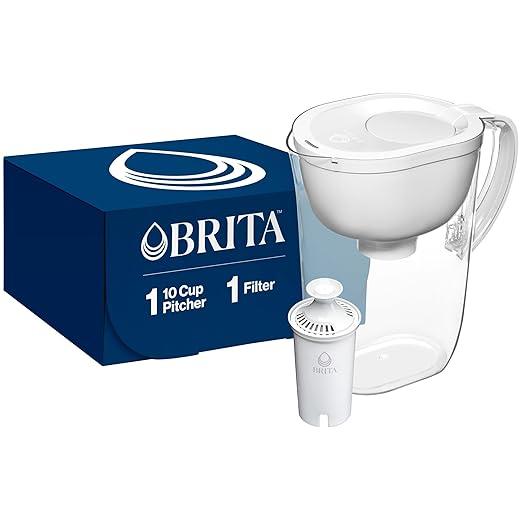 Brita Large Water Filter Pitcher for Tap and Drinking Water, Includes 1 Standard Filter, BPAFree, Lasts Two Months, 10Cup Capacity, Bright White
