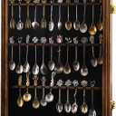 36 Souvenir Tea Spoon Display Case Collection Collector Rack Wall Mount Wooden w/98% UV Acrylic Door LockableFire Burning Color (36Spoon)