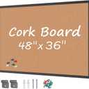 Board2by Cork Board Bulletin Board 36 x 48, Black Wood Framed 4x3 Corkboard, Office Board for Wall Cork, Large Wall Mounted Notice Pin Board with 18 Push Pins for School, Home & Office