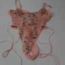 Lilosy Women Sexy Lace Up Floral Embroidered Teddy Lingerie Bodysuit Top Mesh Sheer One Piece (Medium, Butterfly Pink)