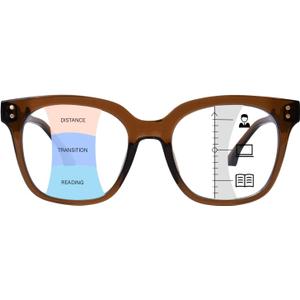 Progressive Multifocus Reading Glasses for Women Men Oversized Anti Blue Light Blocking Readers Square Eyeglasses (Brown),