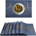 REDANDOR Placemats,PlasticVinyl Washable Heat-Resistant Durable PVC Non-Slip Woven for Kitchen Dining Table Mats (Set of 6, Navy)