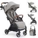 Babideal Lightweight Travel Stroller for Baby, Self-Folding Toddler Stroller with Large Canopy, Full-Reclining Seat, Cup Holder Included - Newborn to 50lbs. (Grey)