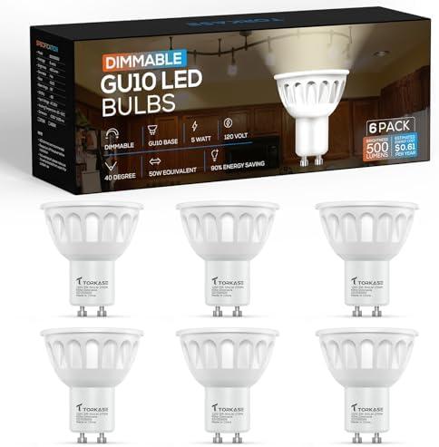 Torkase GU10 LED Bulb, Dimmable MR16 2700K Warm White, 120V 500LM Track Light 5W 50W Equivalent, 90% Energy Saving, 40 Degree, Replacement for Recessed Lighting, 5 Pack