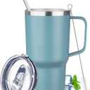 20 oz Tumbler with Handle Stainless Steel Insulated Coffee Mug Tumbler with Lid and Straw Double Wall Vacuum Insulated Coffee Mug Leak Proof Travel Tumbler for Hot and Cold Drink (Azure Blue,1pack)