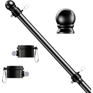 5 FT Flag Pole, Tangle Free Spinning Stainless Steel Weather Resistant Rustproof Flagpole for 3x5 USA Flag Sports Fan Outdoor Flags 1" Dia Flag Poles for Outside House, Wall-Mounted (Black)