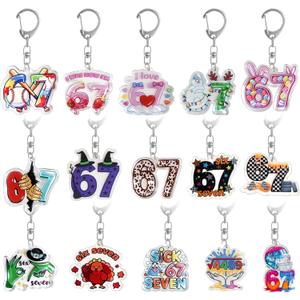 15Pcs 6 7 Meme Keychains, Funny 6 7 Popular Saying Acrylic Keychains, Six Seven Internet Novelty Gifts for Meme Lovers, Bag Charm Accessories & Party Favors