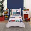 Everything Kids Choo Choo Train Gray, Blue, Red, and Yellow All Aboard 4 Piece Toddler Bed Set - Comforter, Fitted Bottom Sheet, Flat Top Sheet, Reversible Pillowcase