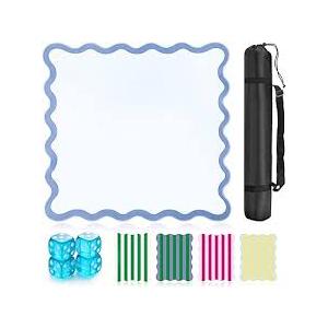 ZWFCGMMBC 32.4in Scalloped Mahjong Mat，Anti Slip Noise Reduction Mahjong Accessorie Mahjong Table Mat，Comes with 4 Dice and 1 Mahjong Mat Storage Bag,4 Mahjong Shuffle Cards(Blue)