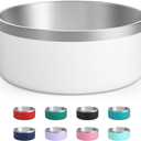 Stainless Steel Dog Bowl, Metal Water and Food Dish for Large Dogs, Insulated Non-Slip Pet Bowl, Easy Clean, 64oz, White
