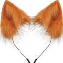 HAOAN Faux Fur Fox Tail and Ears Headband Set Werewolf Costume Accessories Halloween Party (Orange, S)