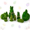 2 x 9pcs Easter Moss Bunny Decorations for Home, Includes 6 Green Faux Moss Bunnies and 3 Green Faux Moss Stones for Easter Mantel Table Decorations, Flocked Bunny Figurines for Spring Decor