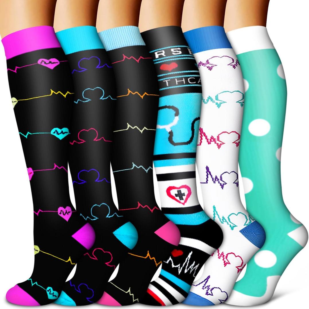 Copper Compression Socks for Women & Men (6 pairs) - Best Support for Nurses, Running, Hiking, Recovery (Small-Medium, 17 Black/Blue/White/Green)
