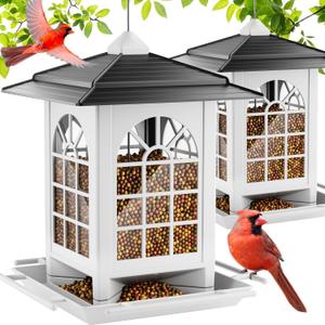 Birdream 2 Pack Bird Feeders for Outdoor Hanging, Assembly Required, 1-Min Easy Setup, Classic Courtyard Design, Attracting Cardinals Chickadees Goldfinches & Sparrows - Black&White