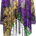 Mardi Gras Shawl Scarf Cape Costume Party Favor Accessories Sequins Mardi Gras Poncho For Women (Green Gold Purple-1pcs), One Size
