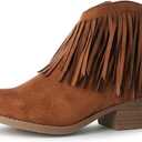J. Adams Marrow Ankle Boot - Western Fringe Cowboy Low Heel Bootie (6, Brown Vegan Suede)