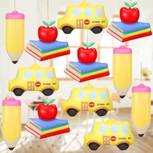 RattanView 12 Pcs Back to School Inflatable Decorations Reusable Blow up Balloon Hanging Decoration with String Large Pencil School Bus Book Inflatable Props for Classroom Ceiling Decor Party Supplies