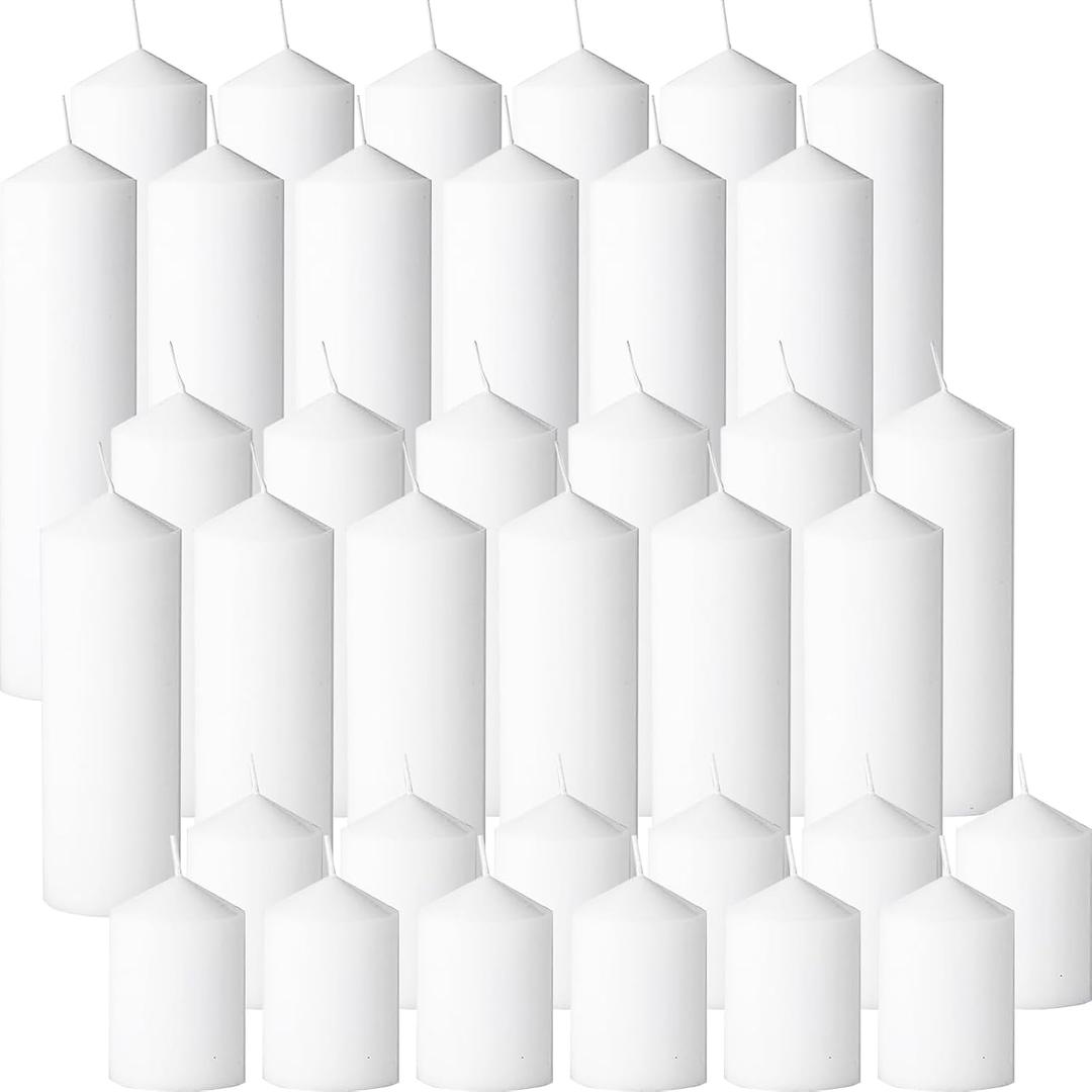 36 Pcs White Pillar Candles Bulk Set，3 Different Lengths 2 x 3/4/6 Inch (12 Each)，Hurricane Candles，Dripless Unscented Smokeless，Gives You a Better Atmosphere When Organizing an Event Party.