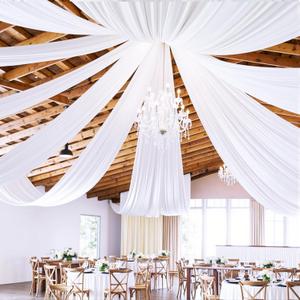 6 Panels 5ftx30ft White Ceiling Drapes for Wedding Parties, 60"W x 360"L