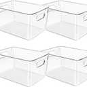Clear Plastic Storage Bins, Pantry Organizers and Storage or Kitchen Organization and Storage Containers Bins for Organizing, Fridge, Freezer, Bathroom, Pantries, Refrigerator, Cabinet Organizer Bin (11 x 7.5 x 6)