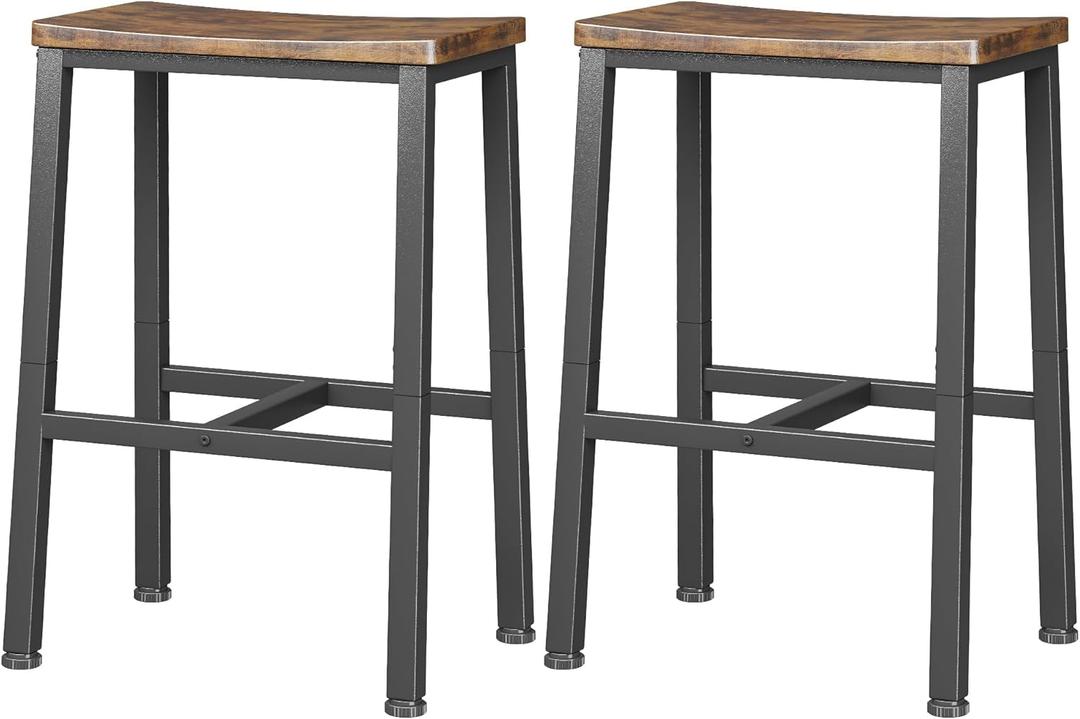 Homeiju Bar Stools, Counter Height Bar Stools Set of 2, 23.6 Inch Saddle Stools with Footrests, Industrial Kitchen Counter Seat for Dining Room, Kitchen, Counter, Rustic Brown