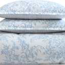 Laura Ashley- King Comforter Set, Cotton Reversible Bedding Set with Matching Sham(s), Farmhouse Home Dcor (Bedford Blue, King)