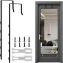 2 PCS Over The Door Mirror Hanger, Adjustable Door Mirror Hanger, Five-Hole Over The Doors-Mirrors Hook, Mirrors Doors Hangers with 2 Iron Filings and Screws (Black)