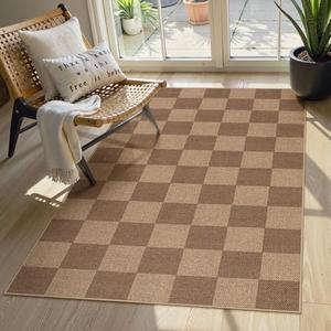 Lahome Colette Checkered Easy Jute Entryway Rug, Washable Rugs 3x5 for Living Room Farmhouse Carpet, Non Slip Indoor Outdoor Door Mat Checkerboard Throw Carpet for Entry Patio Guestroom Deck