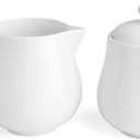 Sweese 12 Ounce Porcelain Sugar and Creamer Set, Coffee Serving Set, 3 Piece with Cream Pitcher, Sugar Bowl with Lid and Spoon, White - 480.101