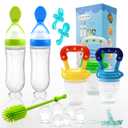 Food Feeder Baby Fruit Feeder Pacifier (3 Pcs) with 6 Different Sized Silicone Pacifiers 2 PCS Silicone Babies Food Dispensing Spoon 90ML with 2 Baby Spoons Bottle Brush Pacifier Clip (01-Multicolor)