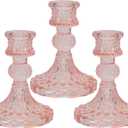 Glass Candlestick Holder Taper and Candle Holder Desktop Decoration for Wedding Dinning Party-3 pcs