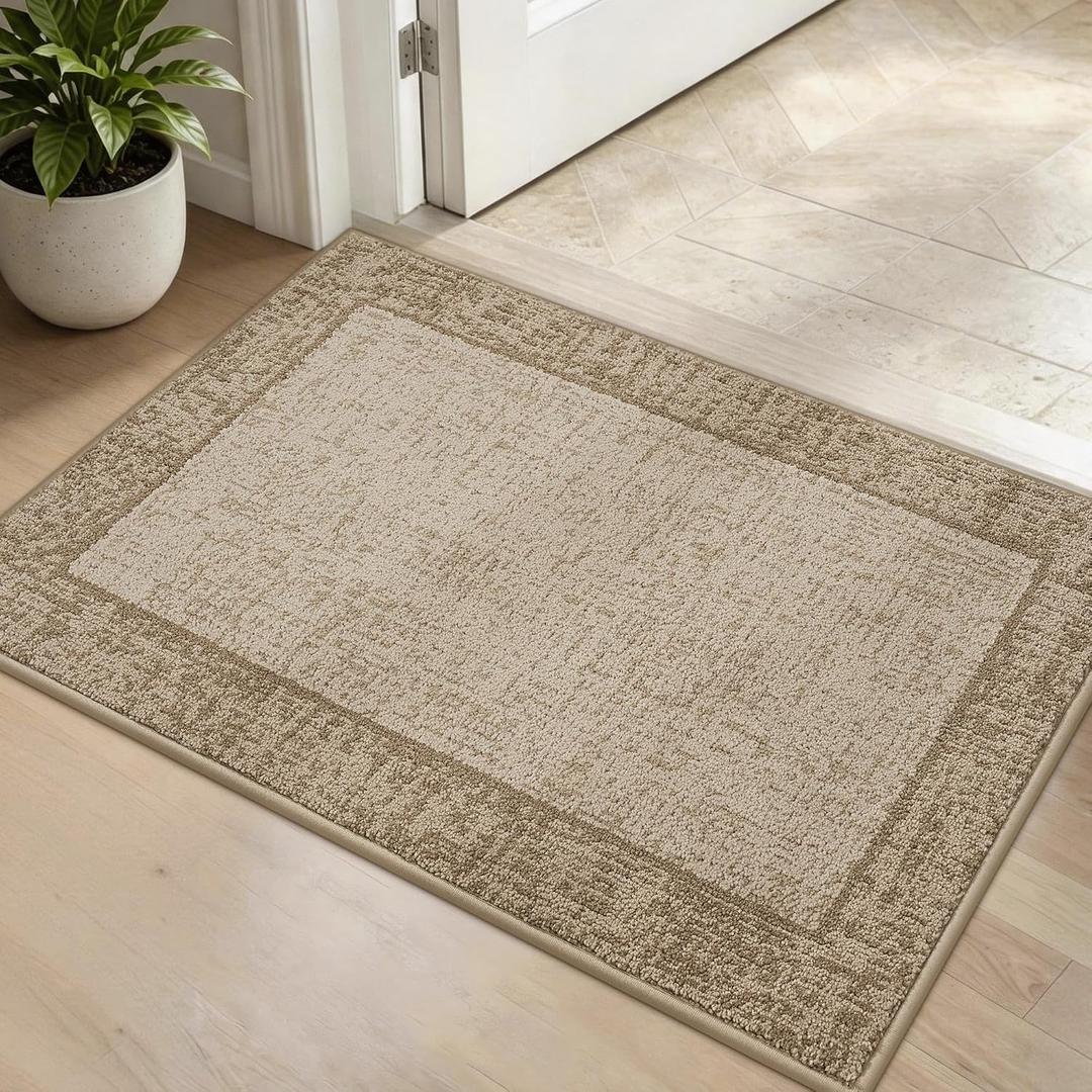 Dirt Trapper Door Mat 20"x 32", Non Slip Washable Doormat,Beige | Stain Resistant and Absorbent Welcome Mat, Floor Mats,Low Profile Entrance Dog Door Mats for Front Back Door