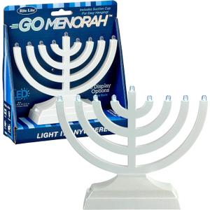 Rite Lite Go Mini Pearl White Electric Menorah - Chanukah Menorah Jewish Holiday Party Favors Decorations Judaica Festival of Lights Modern Hanukkah Gifts Menorah Press Button to Turn On