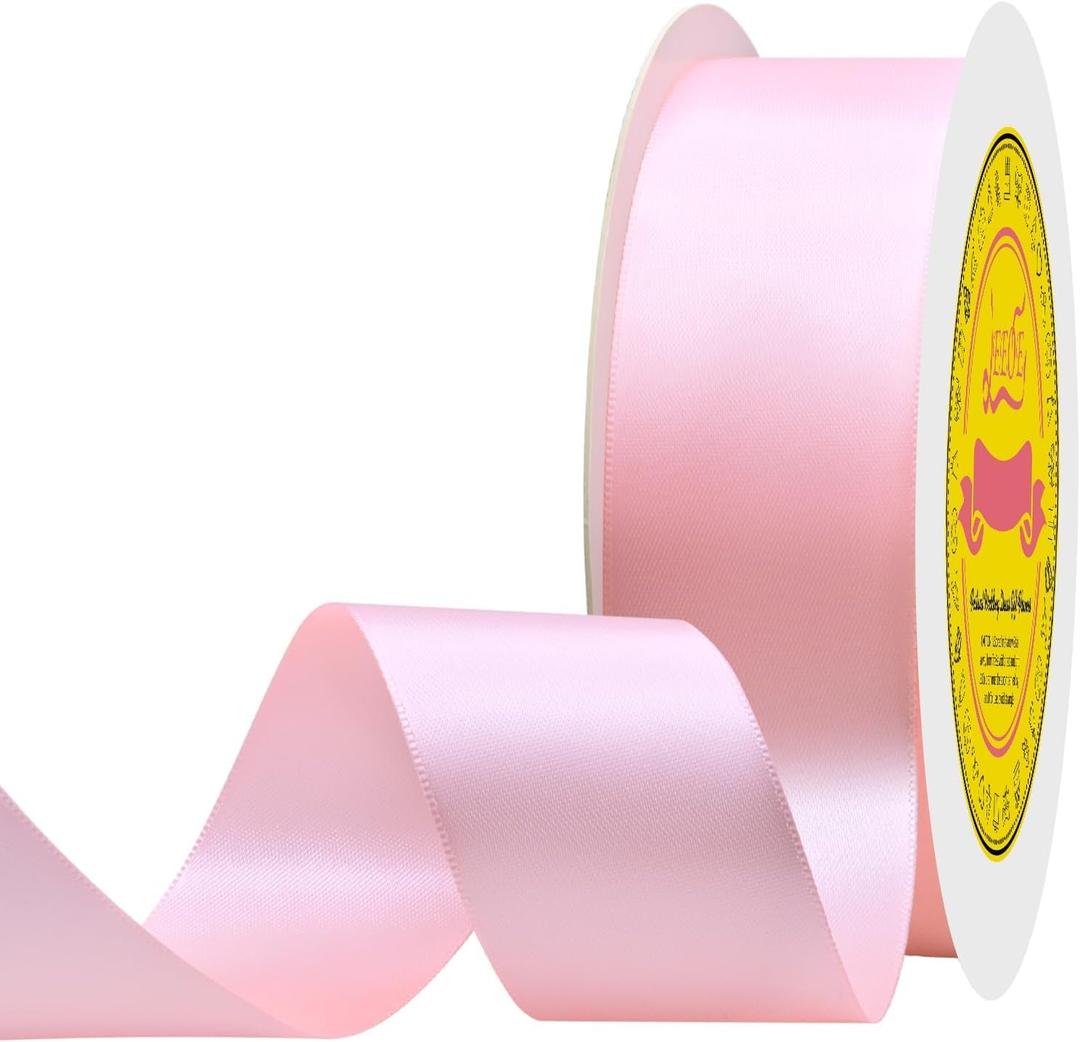 Double Face Lt.Pink Satin Ribbon 1-1/2 inch X 50 Yards Polyester Lt.Pink Ribbon for Gift Wrapping Very Suitable for Weddings Party Hair Bow Invitation Decorations and More